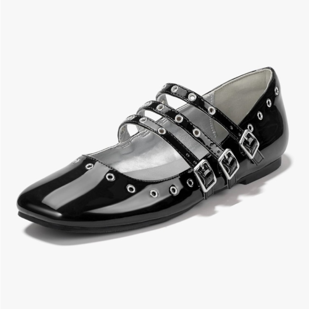 Mary Jane Flats Square Toe Strappy Three straps Ballet Flats - size 8